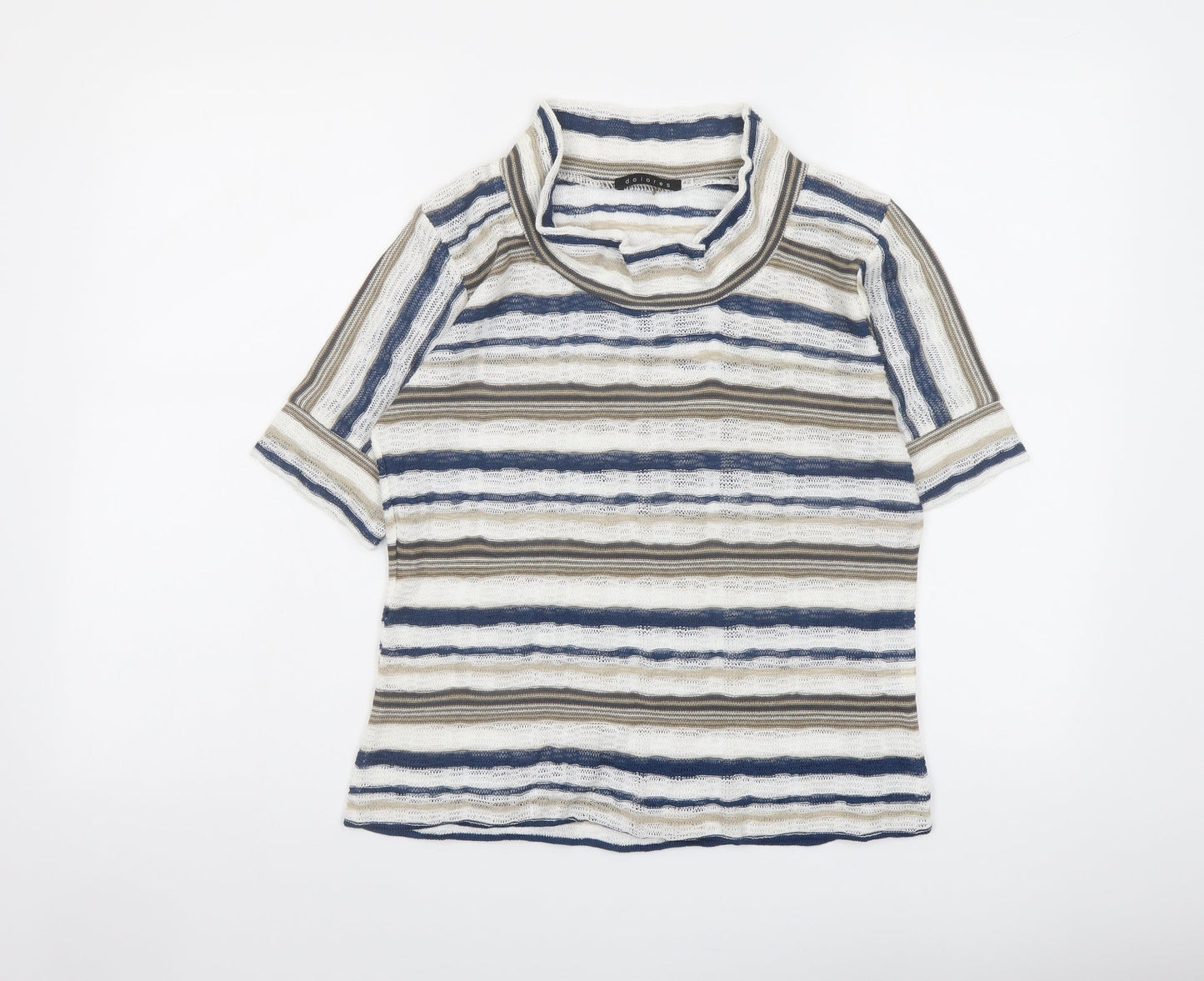 Dolores Womens Multicoloured Cowl Neck Striped Cotton Pullover Jumper Size 14