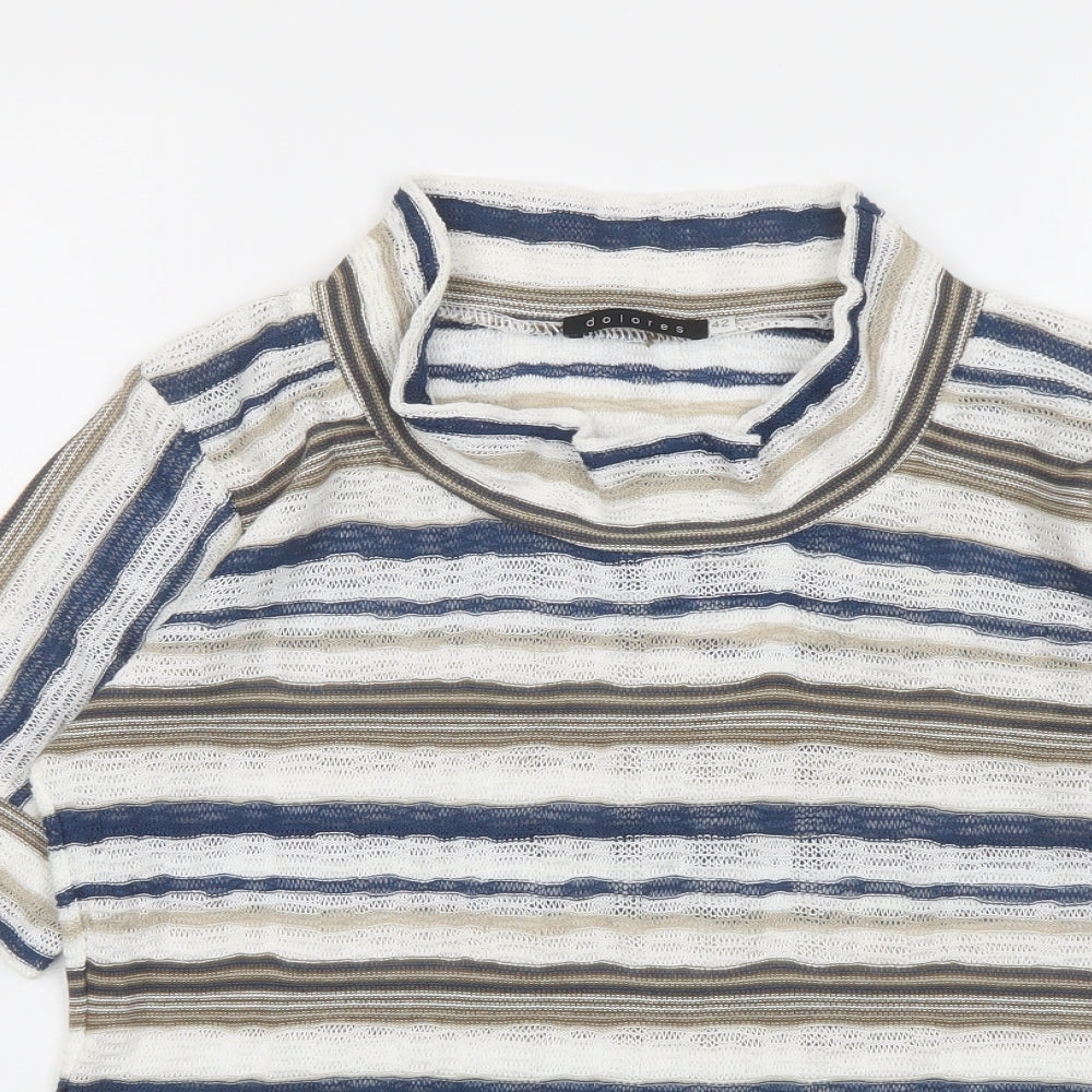 Dolores Womens Multicoloured Cowl Neck Striped Cotton Pullover Jumper Size 14
