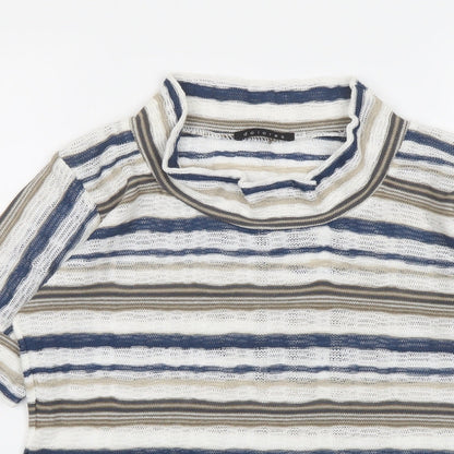 Dolores Womens Multicoloured Cowl Neck Striped Cotton Pullover Jumper Size 14