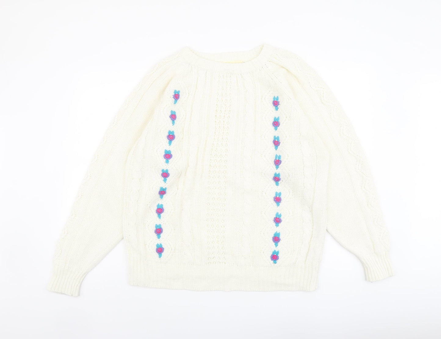Michelle Zimon Womens Ivory Round Neck Acrylic Pullover Jumper Size 14