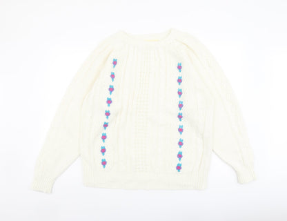 Michelle Zimon Womens Ivory Round Neck Acrylic Pullover Jumper Size 14