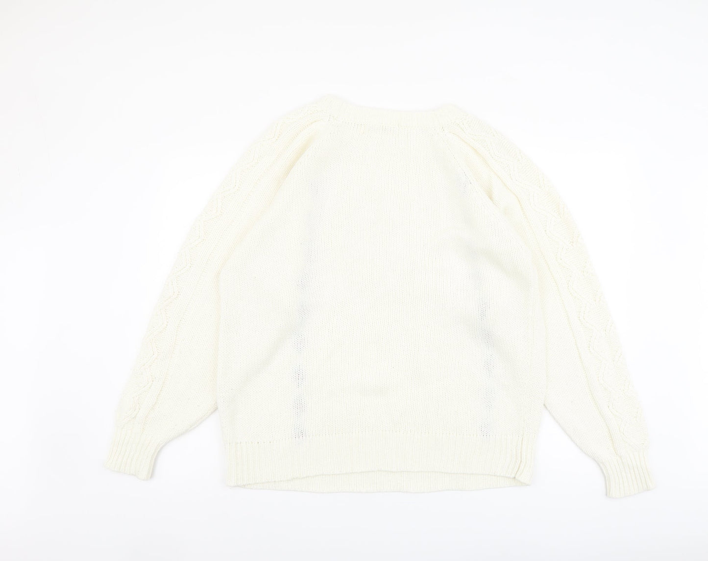 Michelle Zimon Womens Ivory Round Neck Acrylic Pullover Jumper Size 14