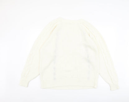 Michelle Zimon Womens Ivory Round Neck Acrylic Pullover Jumper Size 14