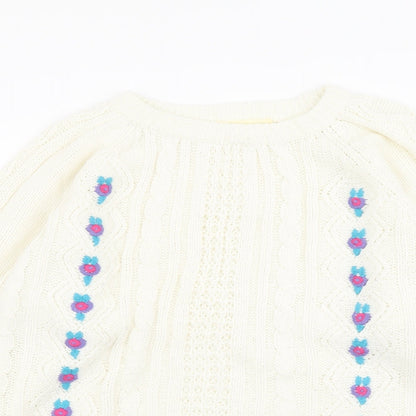 Michelle Zimon Womens Ivory Round Neck Acrylic Pullover Jumper Size 14
