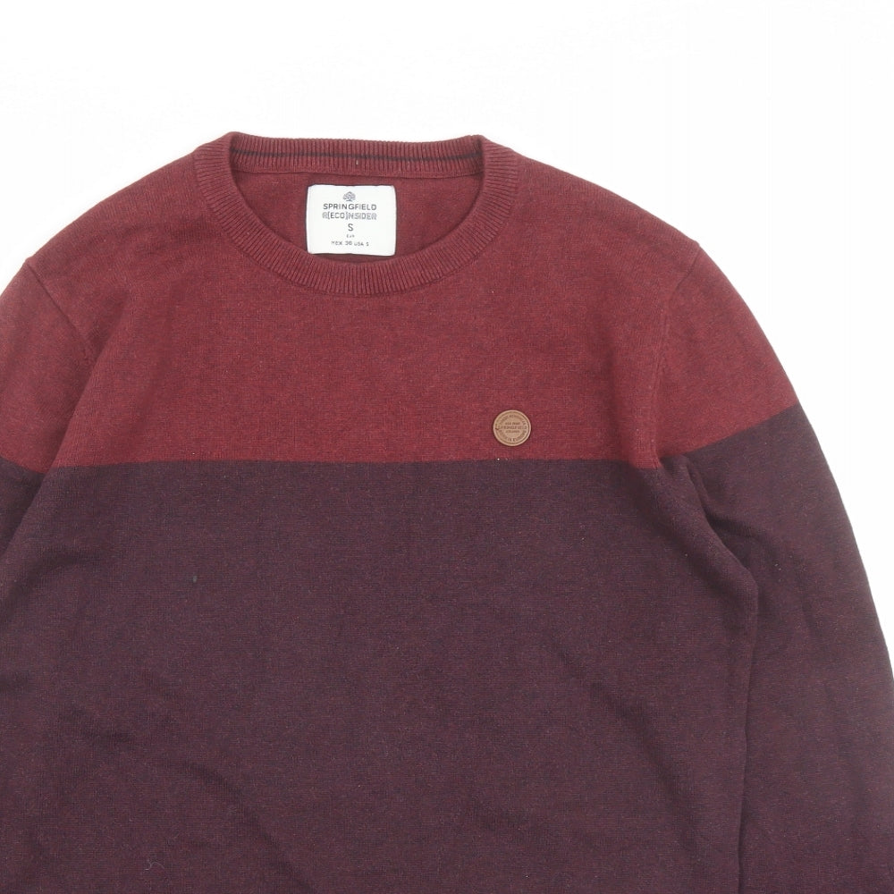 Springfield Mens Red Crew Neck Acrylic Pullover Jumper Size S Long Sleeve