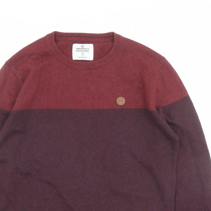 Springfield Mens Red Crew Neck Acrylic Pullover Jumper Size S Long Sleeve