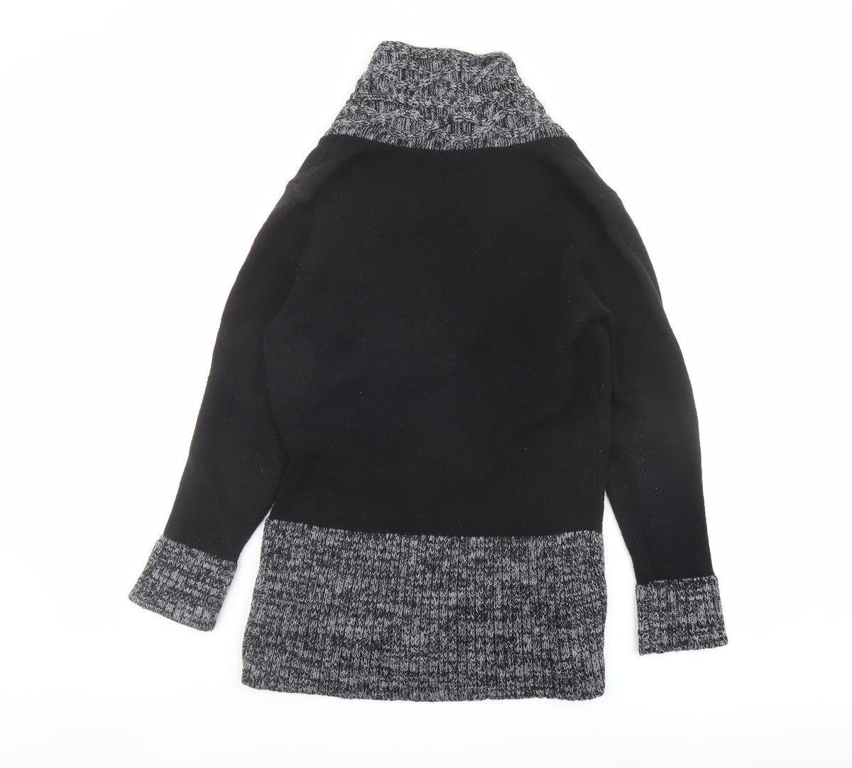 Back view of Romamn women’s black v-neck acrylic jumper, size UK 10