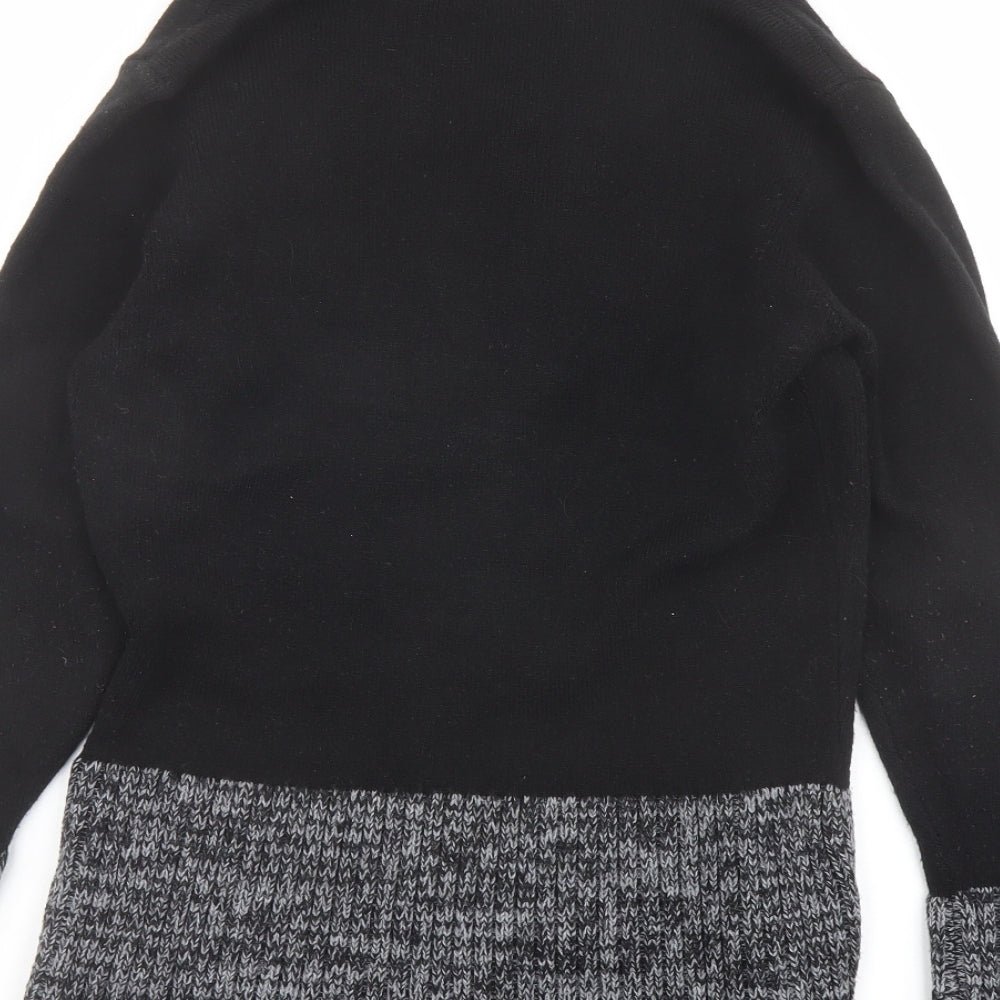 Brand and care label for Romamn women’s black v-neck acrylic jumper, size UK 10