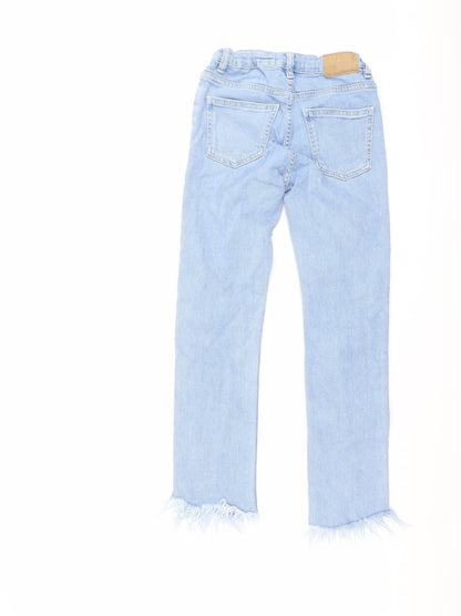 Mango Girls Blue Cotton Straight Jeans Size 10 Years Regular Button