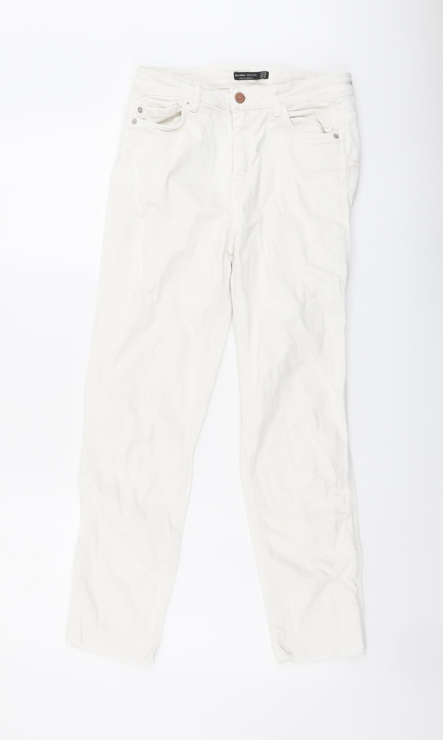 Bershka Womens White Cotton Skinny Jeans Size 8 L25 in Regular Button
