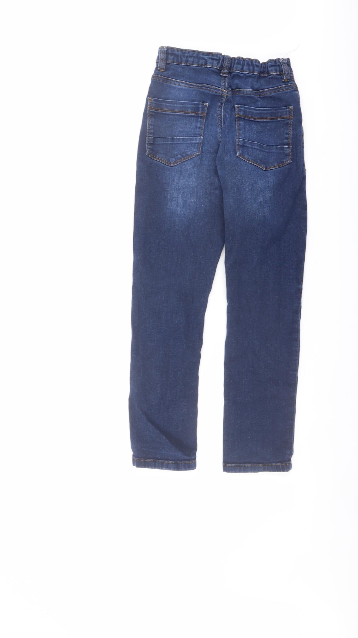 Back view of Next boys’ blue cotton straight jeans, size 9, months regular button