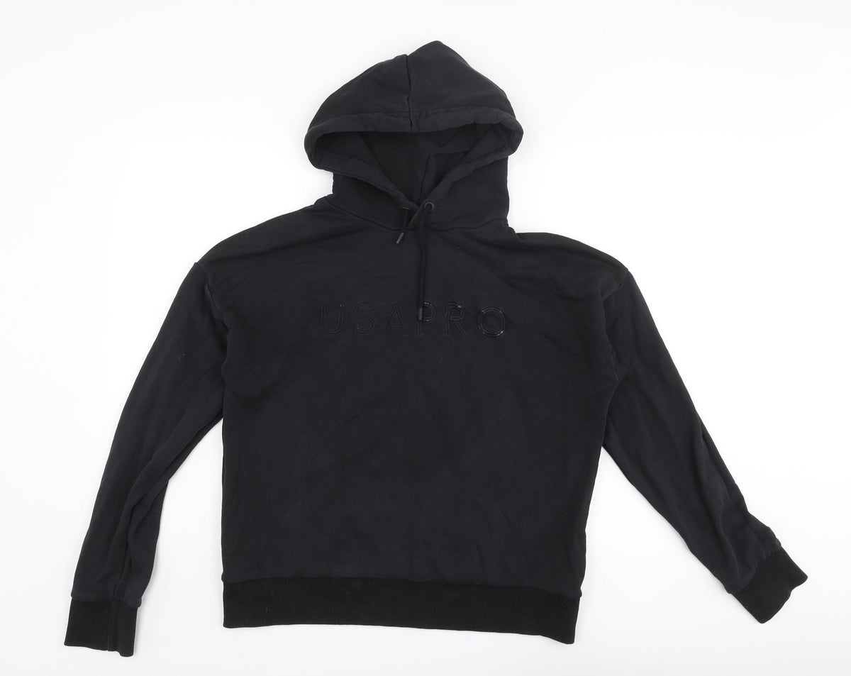 USA Pro Womens Black Polyester Pullover Hoodie Size 16 Pullover - Embroidered Logo