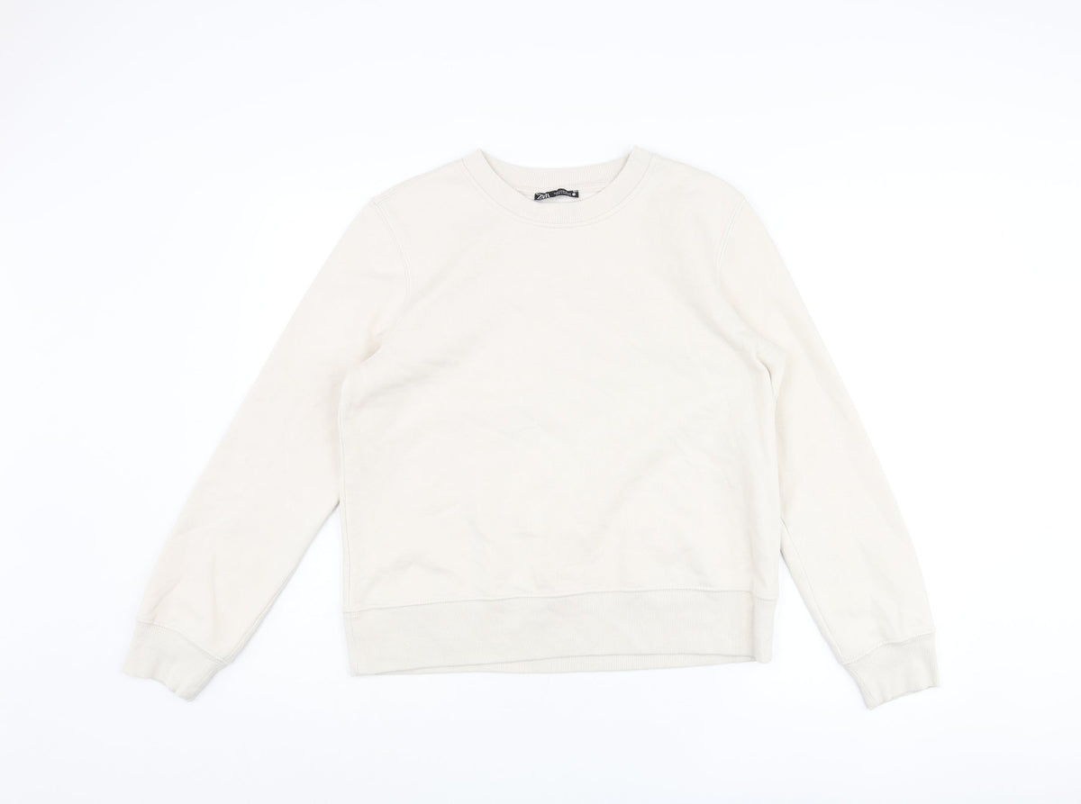 Zara Womens Beige Cotton Pullover Sweatshirt Size M Pullover