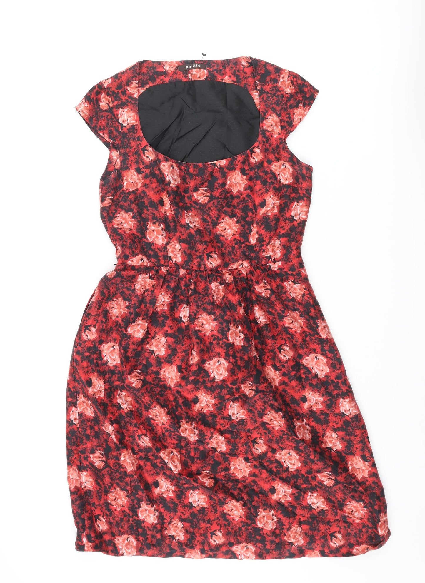 Amitié Womens Red Floral Viscose A-Line Size 10 Scoop Neck Zip