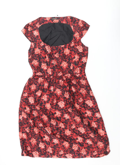 Amitié Womens Red Floral Viscose A-Line Size 10 Scoop Neck Zip