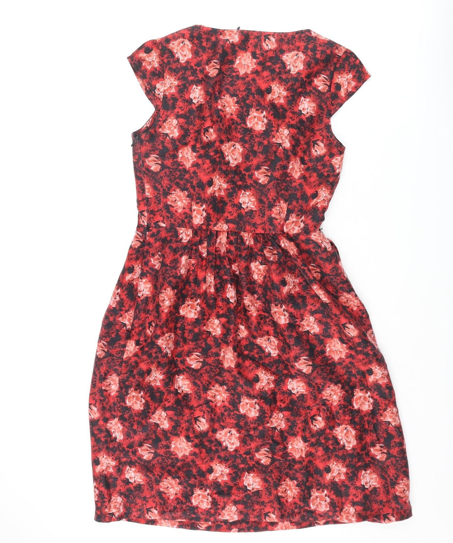 Amitié Womens Red Floral Viscose A-Line Size 10 Scoop Neck Zip
