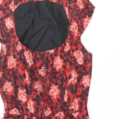 Amitié Womens Red Floral Viscose A-Line Size 10 Scoop Neck Zip