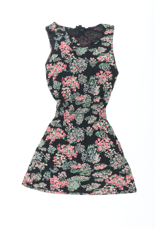 Topshop Womens Multicoloured Floral Cotton Mini Size 8 Round Neck Pullover - Bow