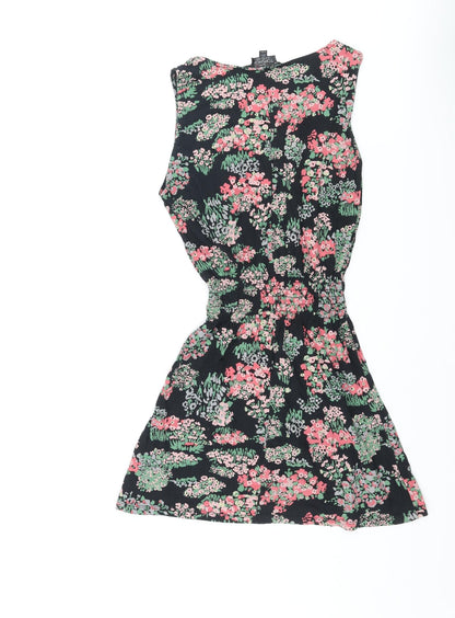 Topshop Womens Multicoloured Floral Cotton Mini Size 8 Round Neck Pullover - Bow