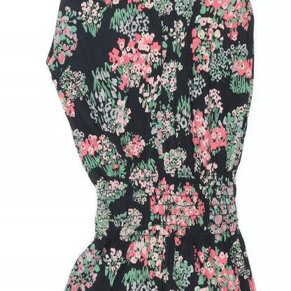 Topshop Womens Multicoloured Floral Cotton Mini Size 8 Round Neck Pullover - Bow