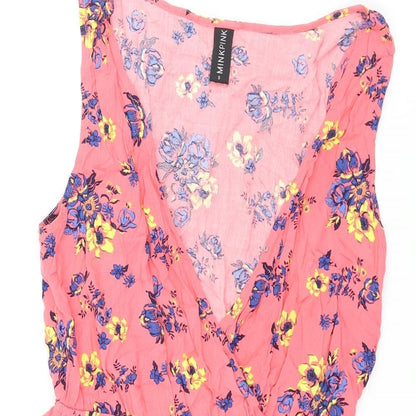 MINKPINK Womens Pink Geometric Vinyl Playsuit One-Piece Size S L3 in Pullover - Frill