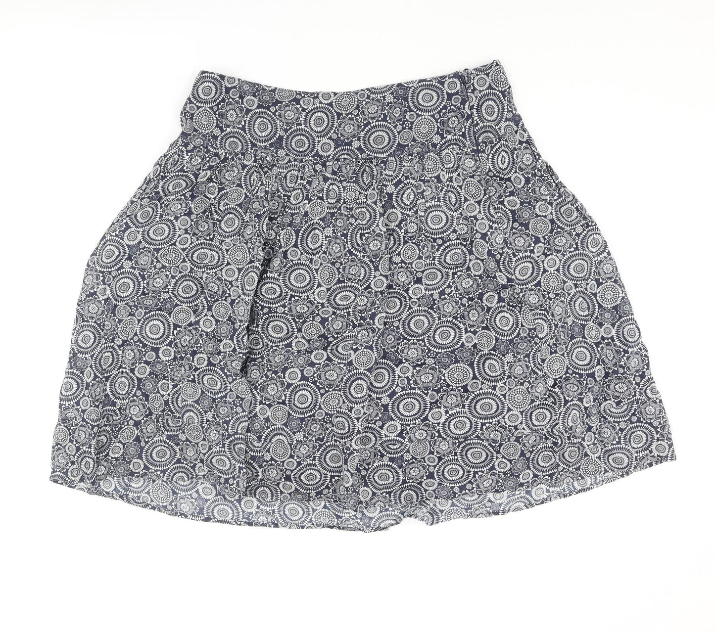 Marks and Spencer Womens Blue Geometric Cotton A-Line Skirt Size 14 Zip