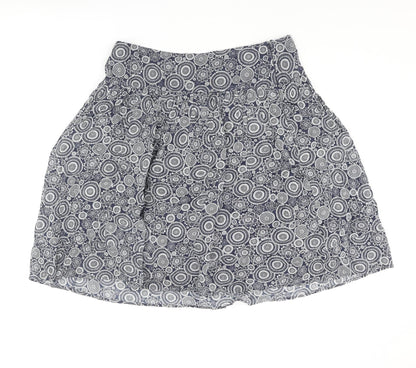 Marks and Spencer Womens Blue Geometric Cotton A-Line Skirt Size 14 Zip