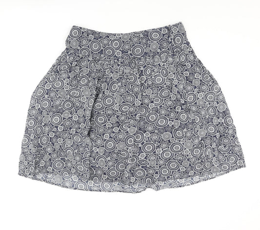 Marks and Spencer Womens Blue Geometric Cotton A-Line Skirt Size 14 Zip