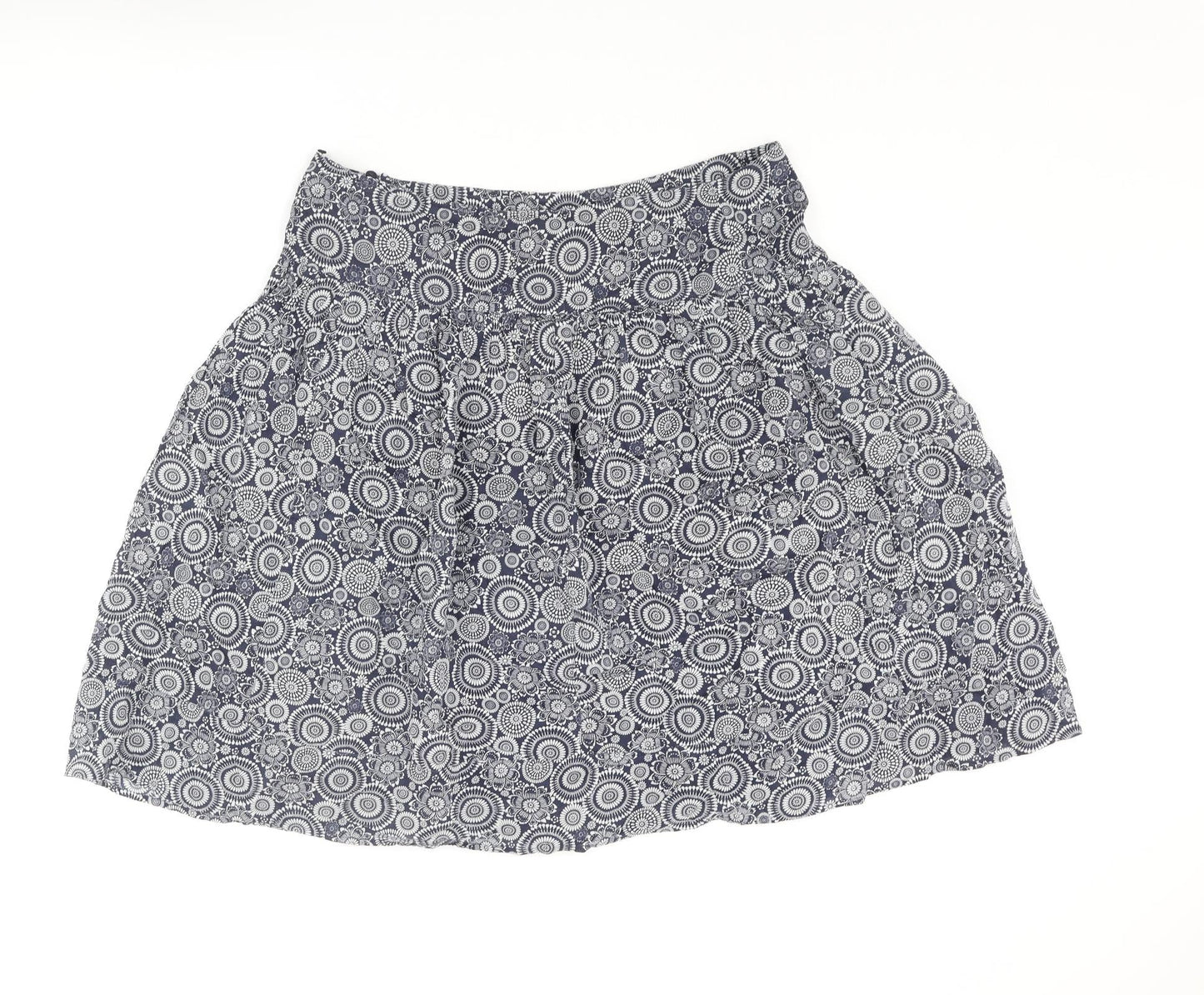 Marks and Spencer Womens Blue Geometric Cotton A-Line Skirt Size 14 Zip