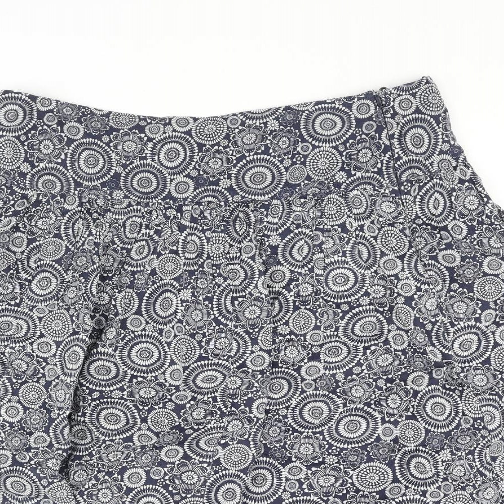 Marks and Spencer Womens Blue Geometric Cotton A-Line Skirt Size 14 Zip