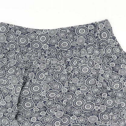 Marks and Spencer Womens Blue Geometric Cotton A-Line Skirt Size 14 Zip