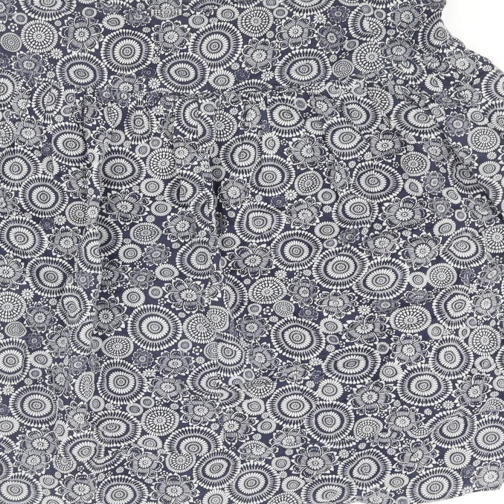 Marks and Spencer Womens Blue Geometric Cotton A-Line Skirt Size 14 Zip