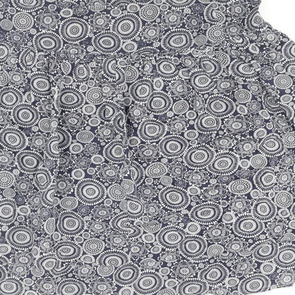 Marks and Spencer Womens Blue Geometric Cotton A-Line Skirt Size 14 Zip