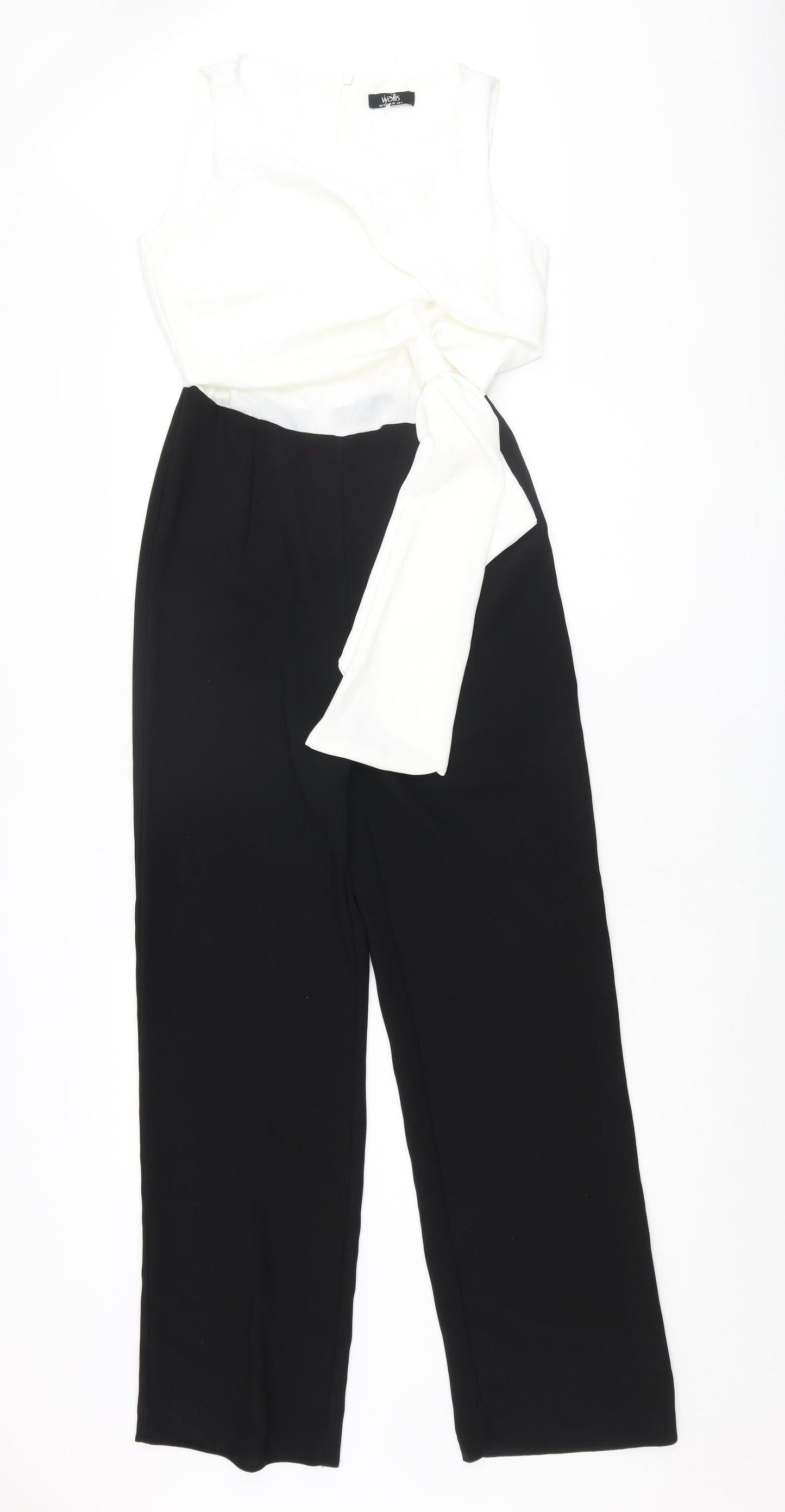 Wallis Womens Black Polyester Jumpsuit One-Piece Size 8 L29 in Zip - Bow
