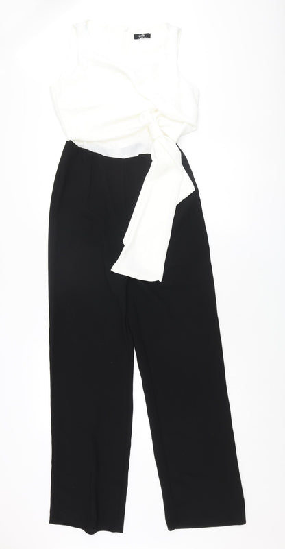 Wallis Womens Black Polyester Jumpsuit One-Piece Size 8 L29 in Zip - Bow