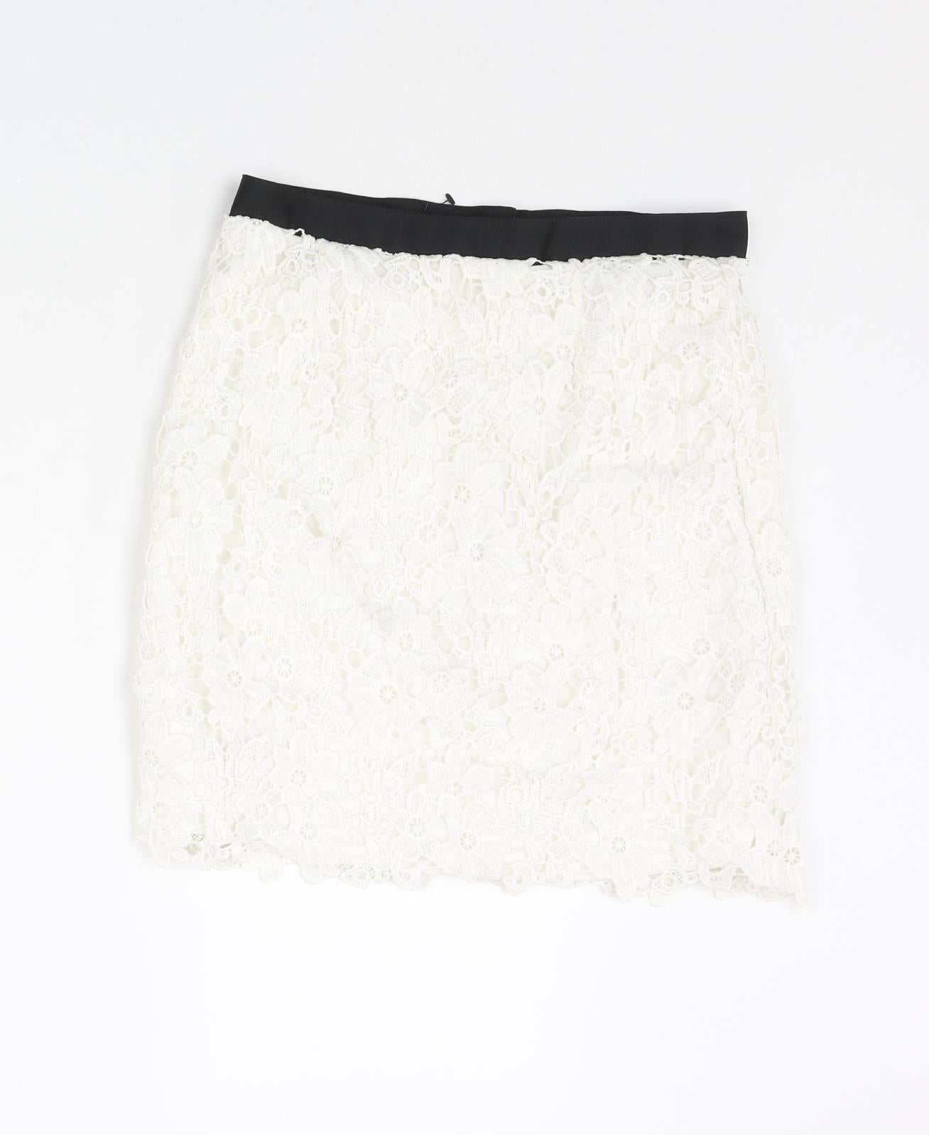 French Connection Womens White Floral Polyester Mini Skirt Size 6 Zip