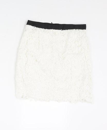 French Connection Womens White Floral Polyester Mini Skirt Size 6 Zip