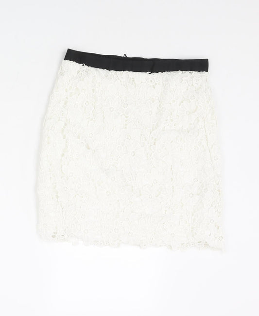 French Connection Womens White Floral Polyester Mini Skirt Size 6 Zip