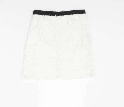 French Connection Womens White Floral Polyester Mini Skirt Size 6 Zip