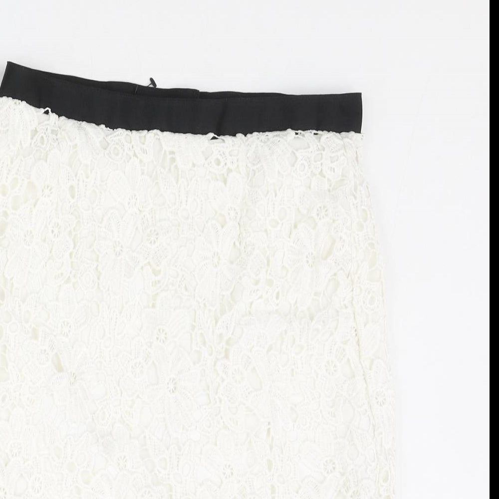 French Connection Womens White Floral Polyester Mini Skirt Size 6 Zip
