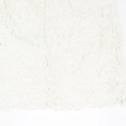 French Connection Womens White Floral Polyester Mini Skirt Size 6 Zip