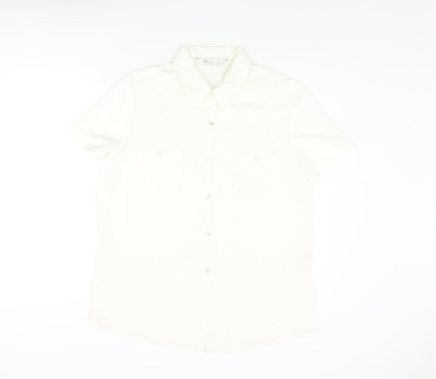 BHS Womens Ivory Polyester Basic Button-Up Size 16 Collared