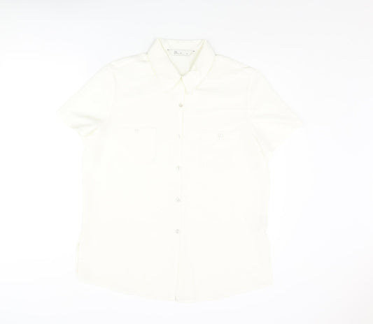 BHS Womens Ivory Polyester Basic Button-Up Size 16 Collared