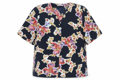 Carousel Womens Blue Floral Polyester Basic Button-Up Size 20 V-Neck