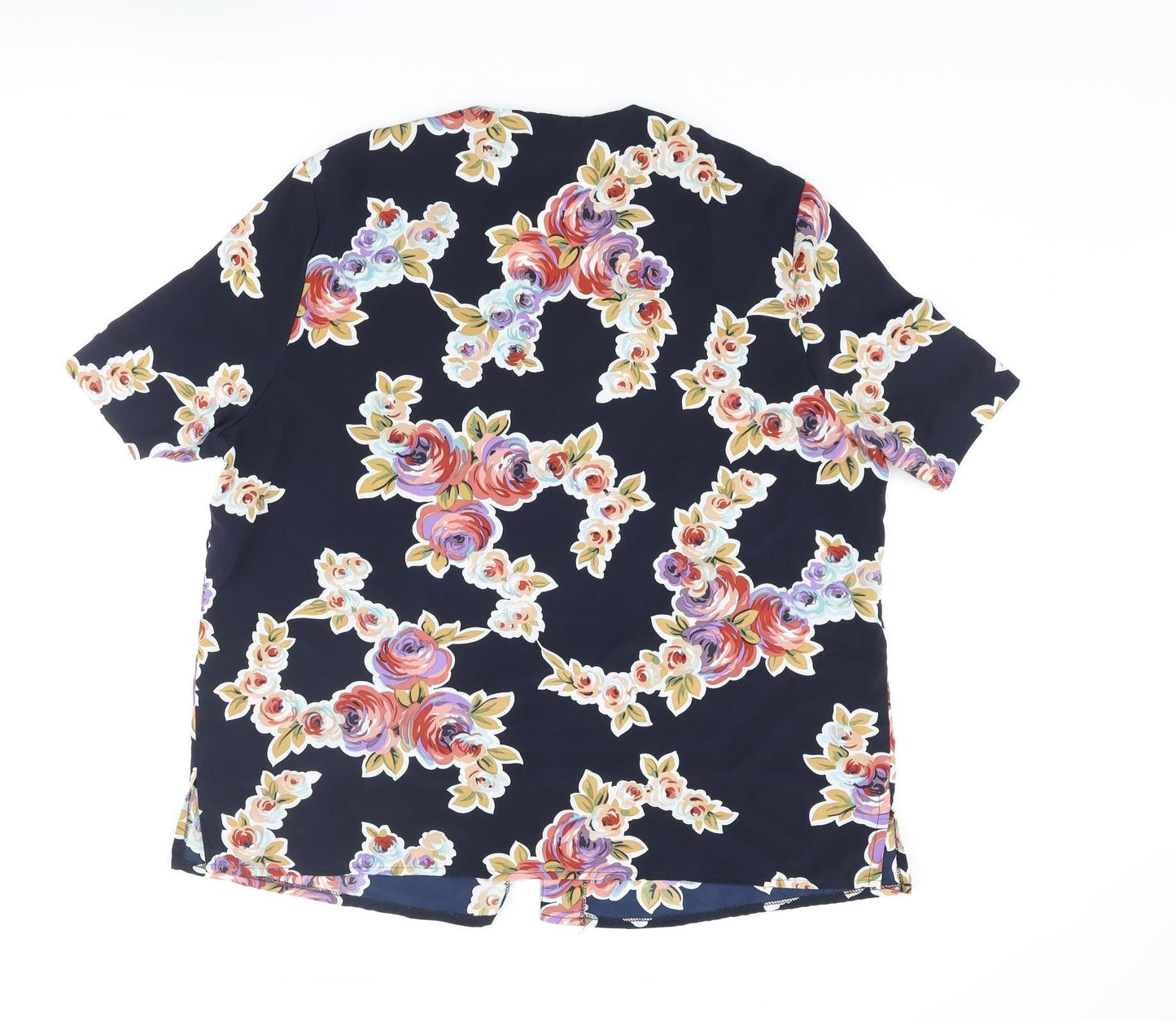 Carousel Womens Blue Floral Polyester Basic Button-Up Size 20 V-Neck