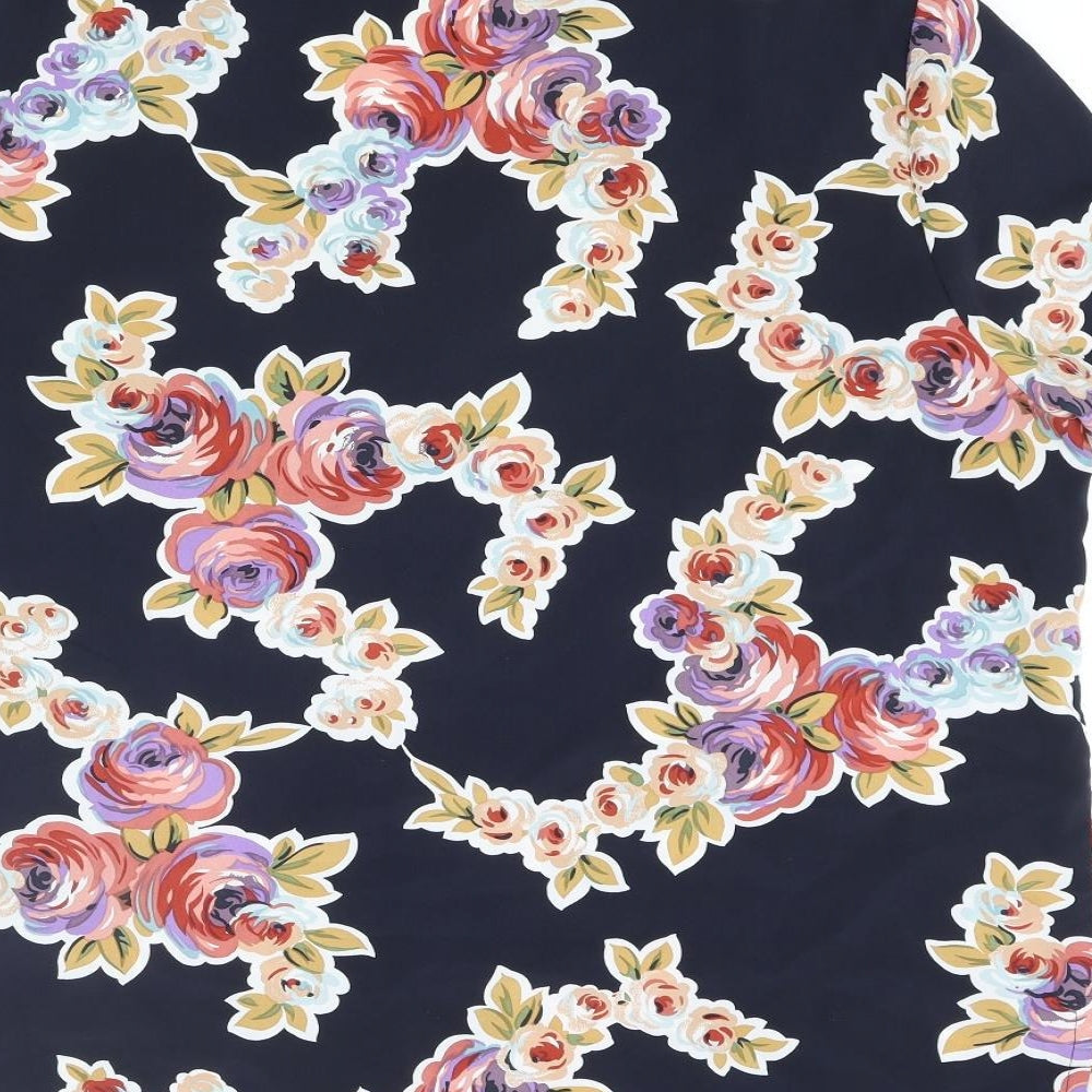 Carousel Womens Blue Floral Polyester Basic Button-Up Size 20 V-Neck