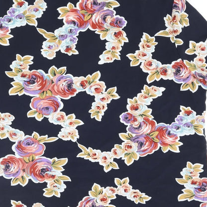 Carousel Womens Blue Floral Polyester Basic Button-Up Size 20 V-Neck