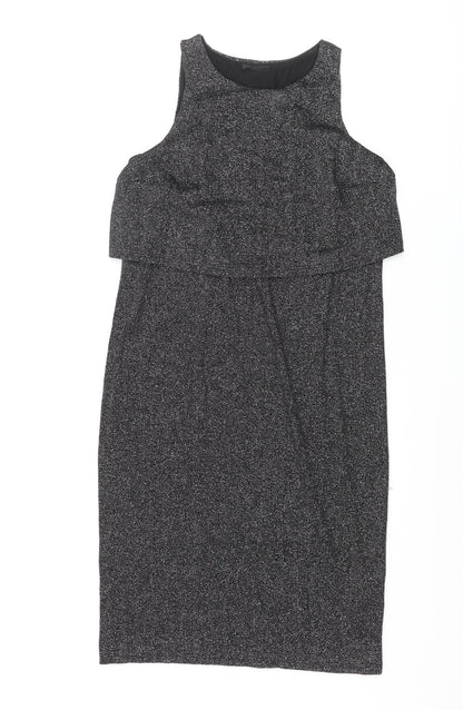 Topshop Womens Silver Viscose Tank Dress Size 8 Round Neck Pullover - Layered Glitter