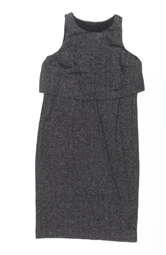 Topshop Womens Silver Viscose Tank Dress Size 8 Round Neck Pullover - Layered Glitter