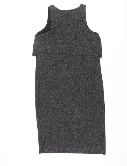 Topshop Womens Silver Viscose Tank Dress Size 8 Round Neck Pullover - Layered Glitter